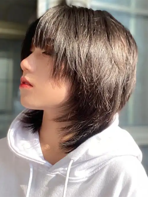 鲻鱼头男士假发韩版帅气浅棕色男女通用狼尾万用全顶发套 浅棕色 含发