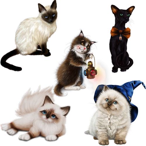 暹罗猫埃及猫卡通手绘猫咪贴纸可爱宠物用品贴纸防水箱包划痕墙贴