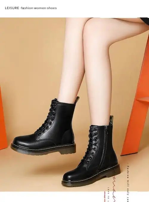 时尚百搭女士皮鞋粗跟防水台 软皮舒适工作鞋秋冬鞋 米白 36