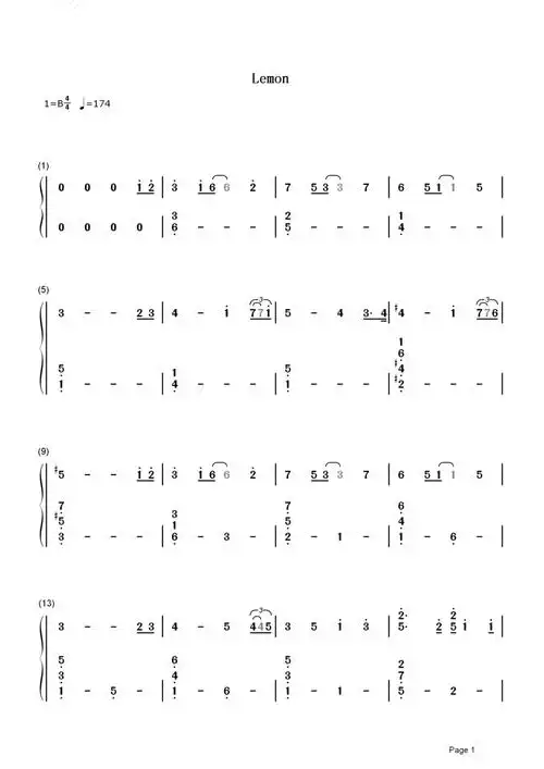 米津玄师lemon钢琴谱数字简谱