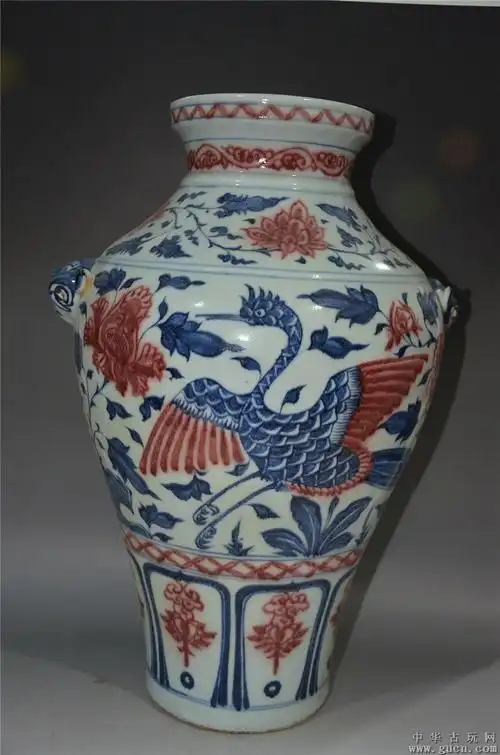 元青花釉里红兽耳梅瓶古玩古董古瓷器收藏品礼品