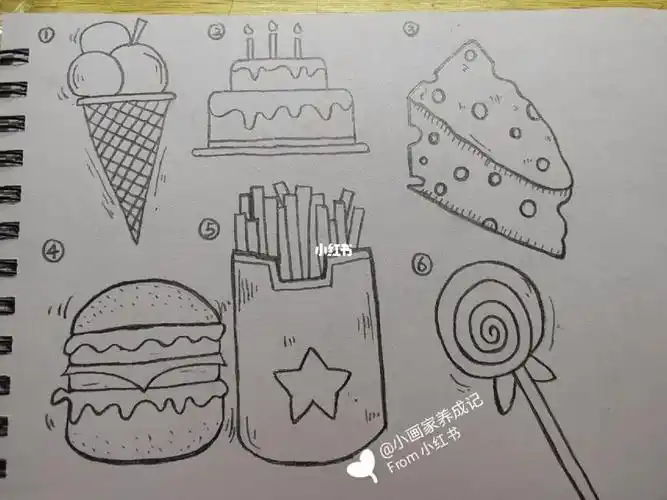 简笔画  #临摹  #学前教育  #零食  #食物  #冰淇淋  #蛋糕  #奶酪
