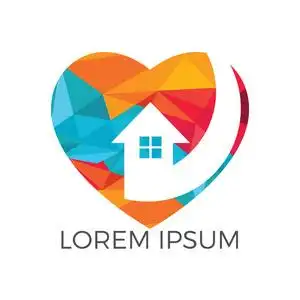 温馨家庭房温馨家居 logo 设计.房子和心脏或爱情符号.
