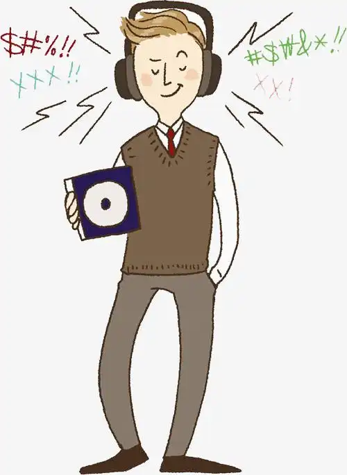 水彩听音乐的男孩免抠图