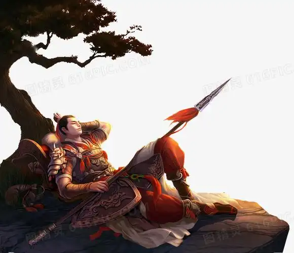 在树下休息的将军古风手绘