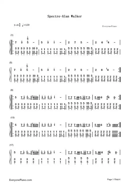 spectrealanwalker双手简谱预览1