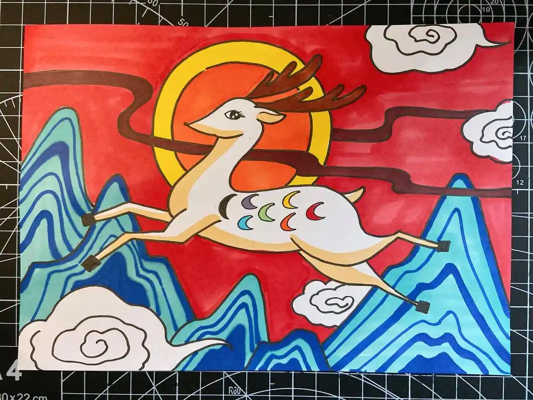 中国神话故事九色鹿儿童画课效中国风简笔画 美术宝 敦煌九色鹿 课效