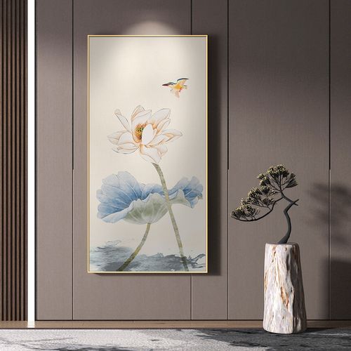 荷花玄关装饰画中国风水墨禅意挂画新中式花卉走廊过道尽头壁画