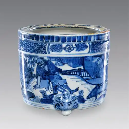 明嘉靖 青花人物故事筒式炉