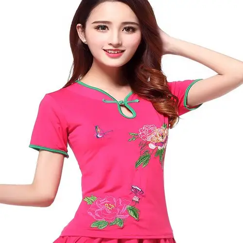 夏季广场舞服装上衣短袖夏装舞衣新款舞蹈服杨丽萍跳舞服装女2018
