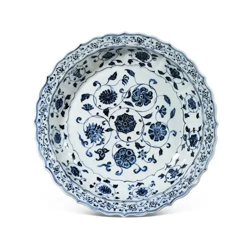 【明永乐 青花花卉纹葵口盘】拍卖品_图片_价格_鉴赏_明代青花瓷器
