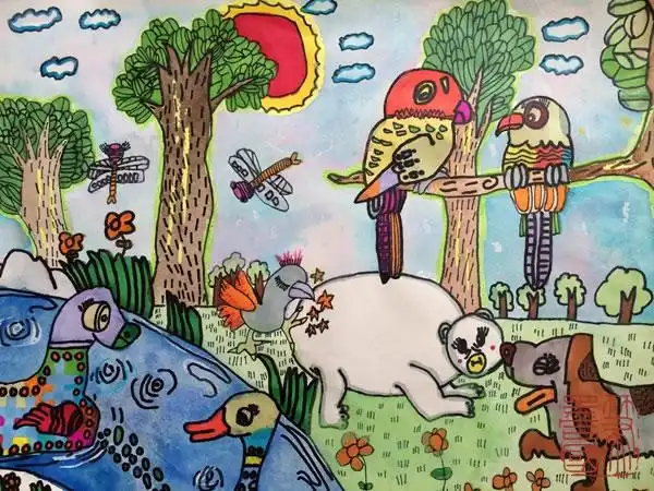 马克笔水彩动物们的森林聚会