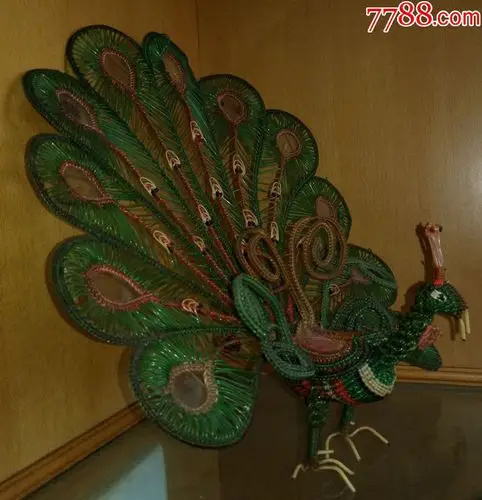 手工巧编美丽孔雀铜骨架尼龙丝等宽250毫米长280毫米高150毫米