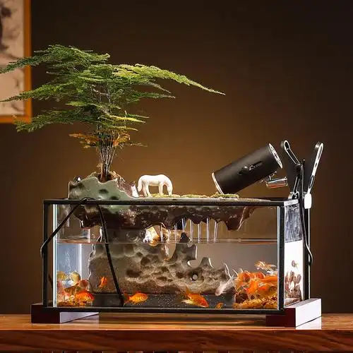 鱼缸景观网红超白玻璃造景生态客厅小型迷你鱼缸