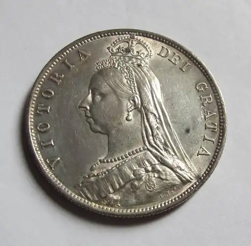 英国1887年维多利亚女王高冠半克朗银币unc美品 golden jubilee(大图