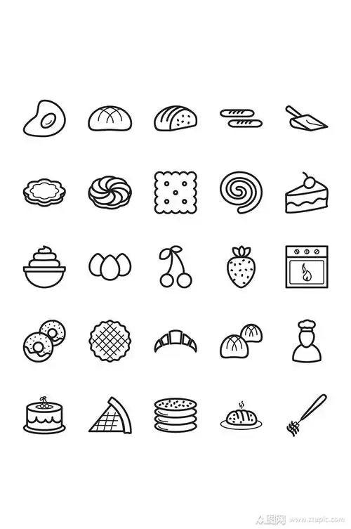 面包披萨美食线性图标设计素材