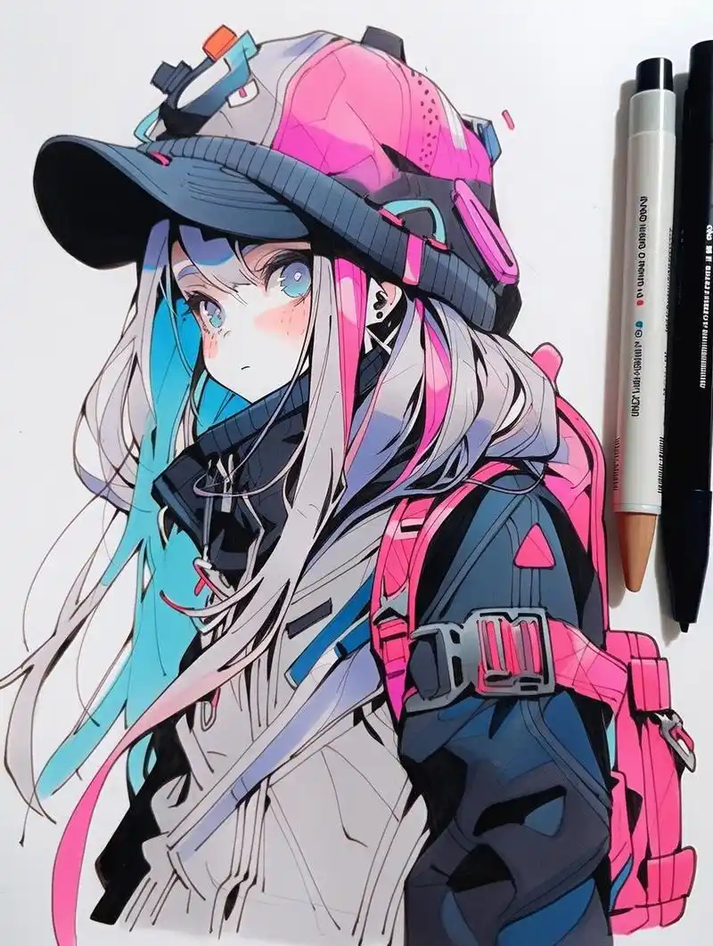 马克笔科技少女|手绘素材