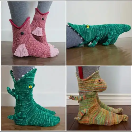 袜子创意个性男袜女袜情侣线织卡通动物鳄鱼鲨鱼潮棉中筒外贸地板