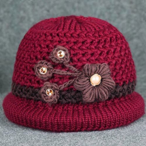 帽子中老年人礼物子女毛线女女织针季保年老织女帽子