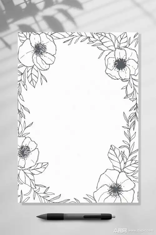 黑白牵牛花便签信纸word模板下载-编号3826719-众图网