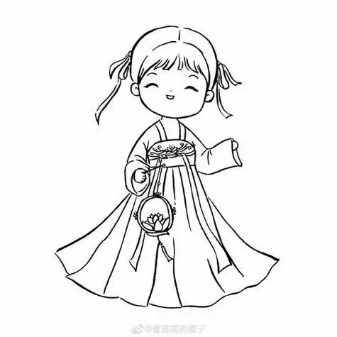 汉服小女孩简笔画 亲子绘画汉族男生简笔画儿童汉族服饰简笔画简笔画
