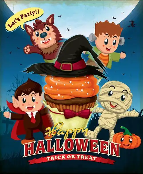 25款万圣节可爱鬼怪矢量海报素材