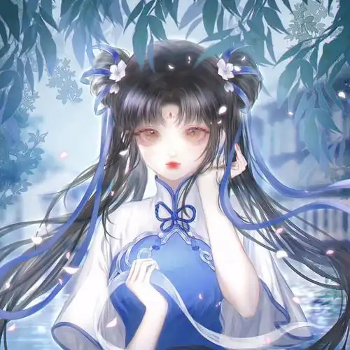 蓝色系古风女生头像图片