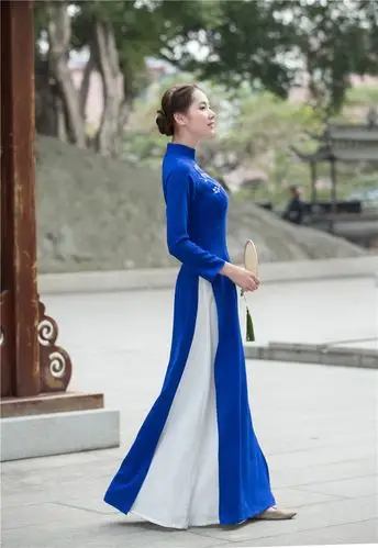 兰瑟薇 越南奥黛旗袍中国风女装改良修身复古旗袍长款旗袍 女旗袍