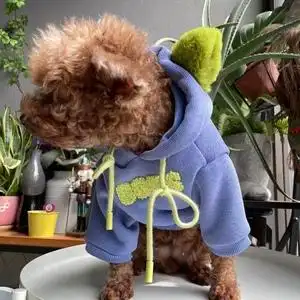 狗秋冬衣服中小型犬法斗雪纳瑞柴犬可爱耳朵加绒宠物连帽绿色卫衣