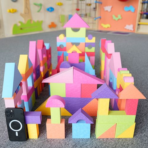 中型152块4cm厚儿童eva泡沫积木中小班搭建城堡幼儿园建构区逻辑