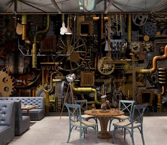 壁画定制大型3d复古怀旧重金属朋克蒸汽工业定制壁画