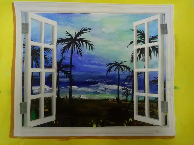 教学目标:水粉画技法训练和色彩风景画技法训练,画出自己心目中的窗外