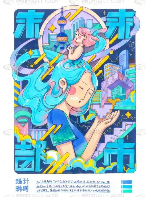 视觉传达设计考研手绘海报"未来都市"