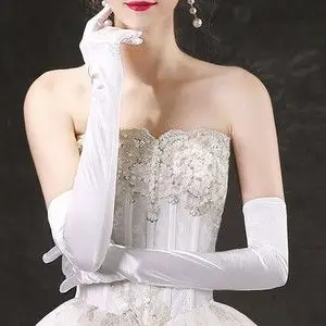白色长款手套缎面手套礼服婚纱手套防晒黑色长手套复古公主 ..