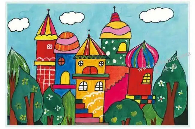 漂亮的城堡水粉画作画步骤