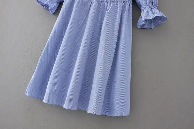 9a261 松紧腰立领蓝条纹显瘦连身裙