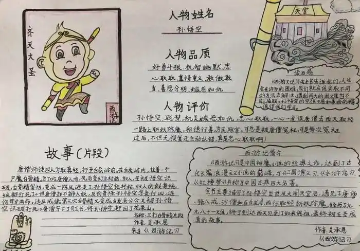 西游记孙悟空人物形象手抄报