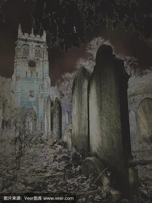 恐怖的万圣节墓地场景