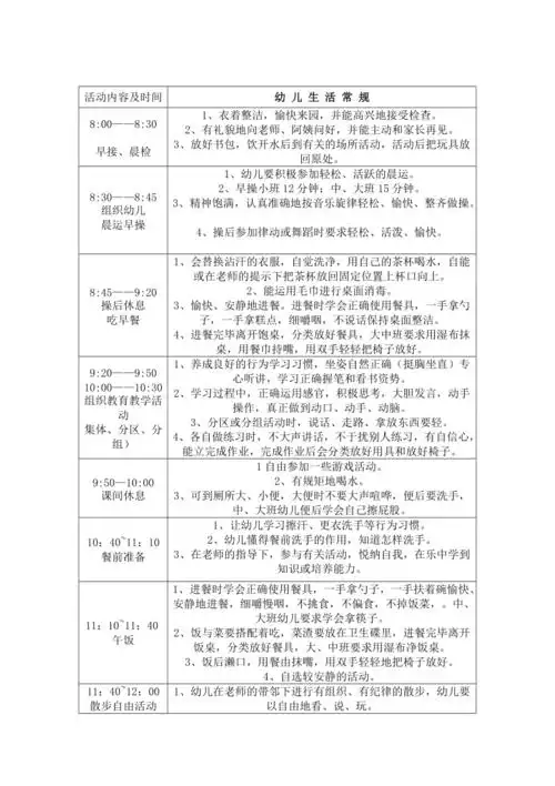 幼儿园一日活动安排表