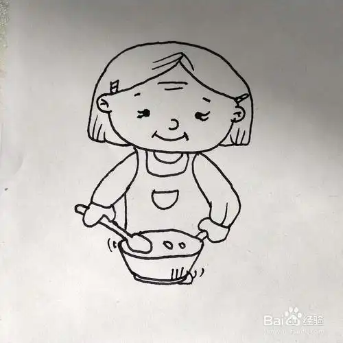 如何画一个正在做饭煮饭的老奶奶卡通简笔画