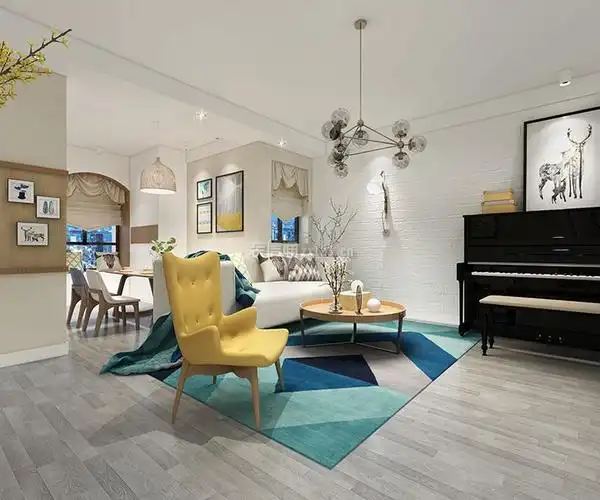 北欧风格客厅沙发 钢琴客厅摆放效果图