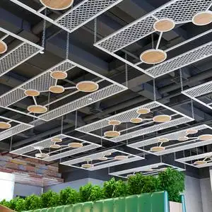 餐厅酒吧空中悬挂铁架天花工业风创意铁丝网装饰铁艺木条吊顶定制