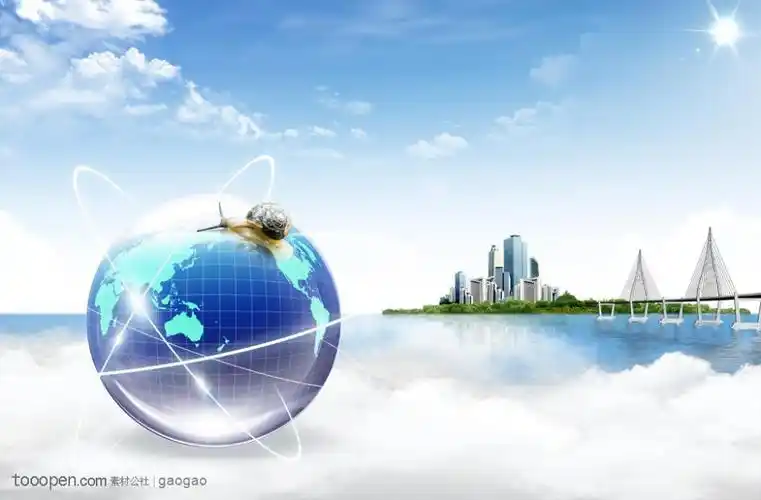 梦幻科技-海滨城市海面上的梦幻地球