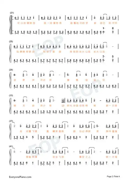 少年时代-时代少年团双手简谱预览2-钢琴谱文件(五线谱,双手简谱,数字