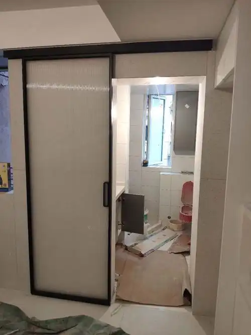 定制卫生间黑色窄边单扇推拉门吊轨厨房隔断长虹玻璃单轨移门轨道