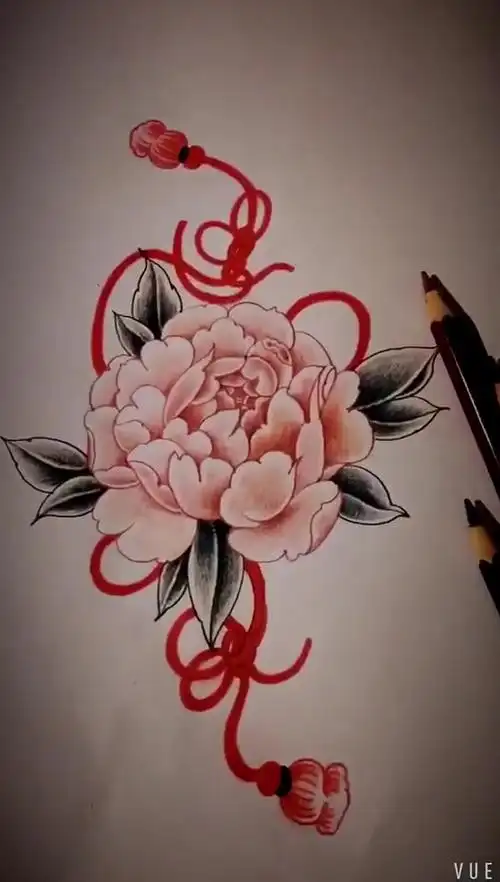 上海纹彩刺青:牡丹纹身手稿绘制已完成