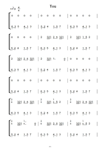 you 钢琴双手简谱 钢琴谱