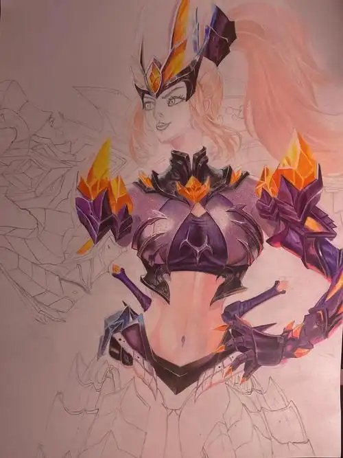 这幅王者的花木兰水晶猎龙者皮肤画了好久鸭.要不要继续把她画完呢?