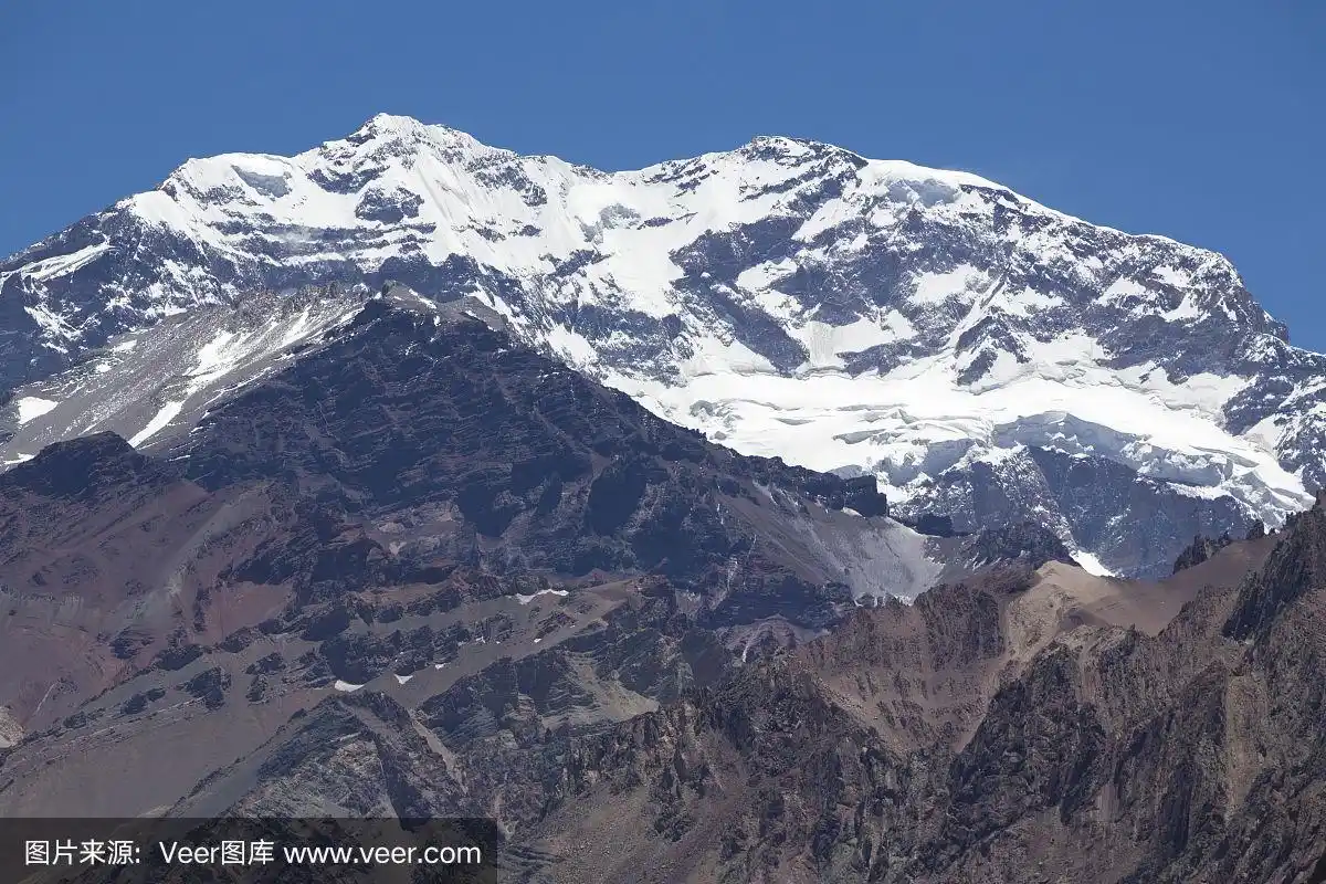 阿空加瓜山的山峰,蔚蓝的天空.阿根廷