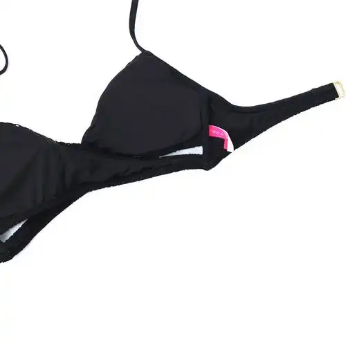 交叉三角比基尼黑色泳装女带胸垫小清新性感聚拢比基尼